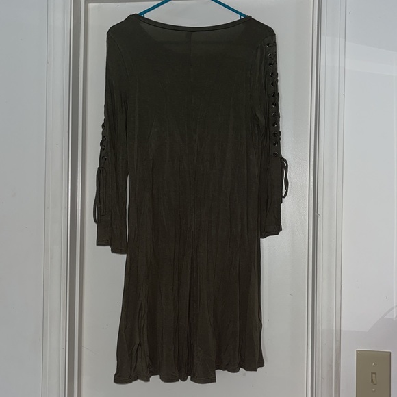 Express Olive Laced Up Long Sleeve Dress - Picture 6 of 6